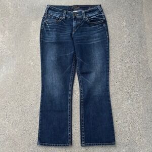 Silver Jeans Suki Capri Dark Wash Faded Whiskered Flared Bootcut Women's Size 27